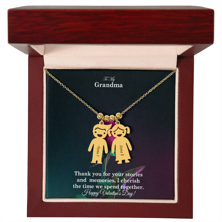 To My Grandma, Thank You For Your Stories And Memories, I Cherish The Time We Spend Together Kid Charm Necklace – Gift for Grandma