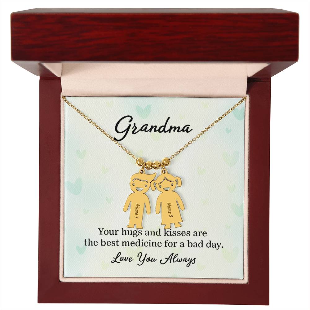 Grandma, Your Hugs & Kisses Are The Best Medicine For A Bad Day - Kid Charm Necklace (w/MC) - Gift for Grandma