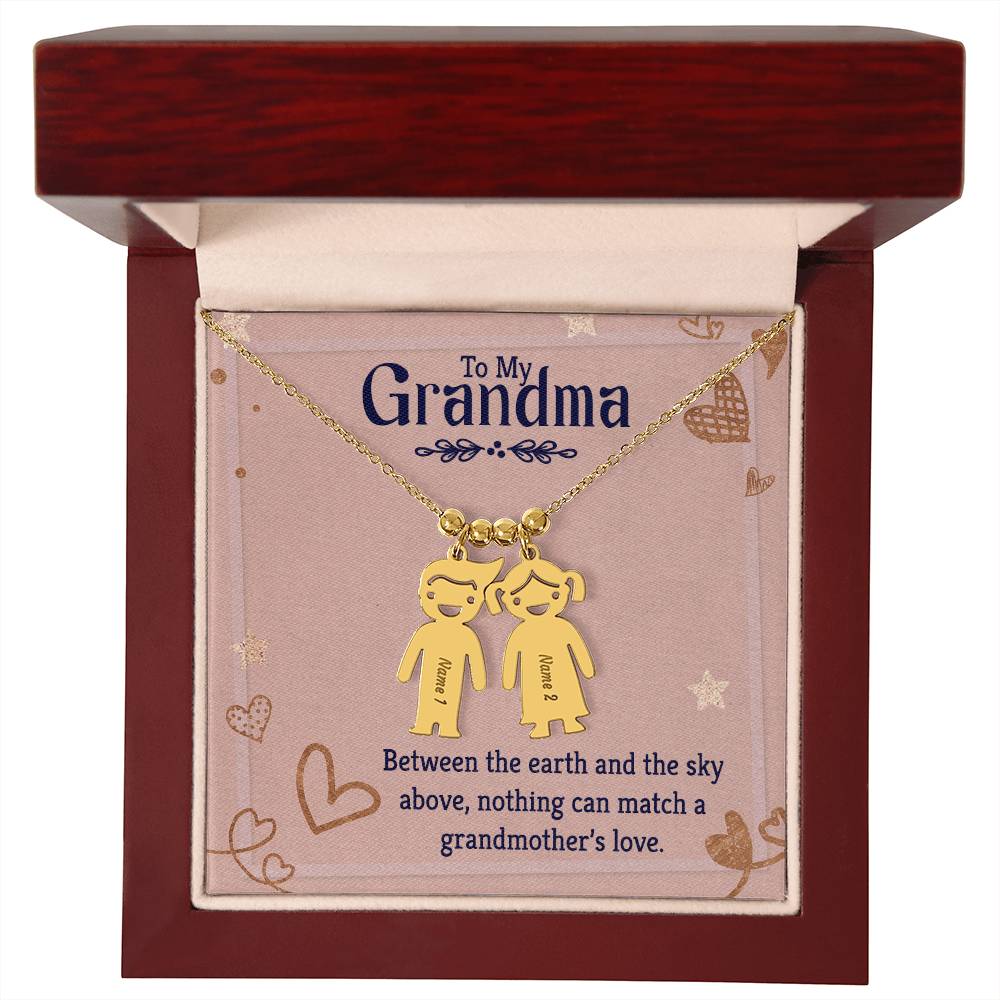 To My Grandma, Between The Earth & The Sky Above, Nothing Can Match A Grandmother's Love - Kid Charm Necklace (w/MC) - Gift for Grandma