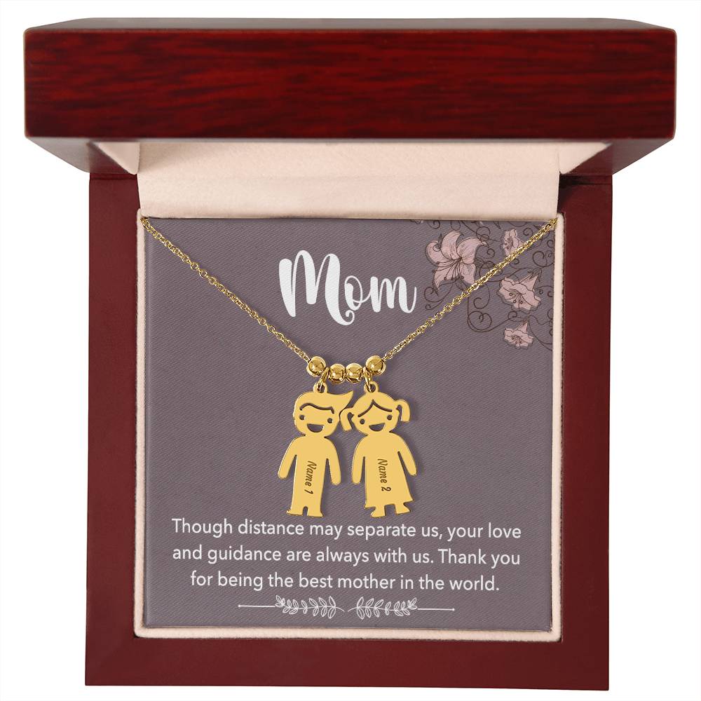 Mom, Though Distance May Separate Us, Your Love &amp; Guidance Are Always With Us Kid Charm Necklace – Gift for Mom
