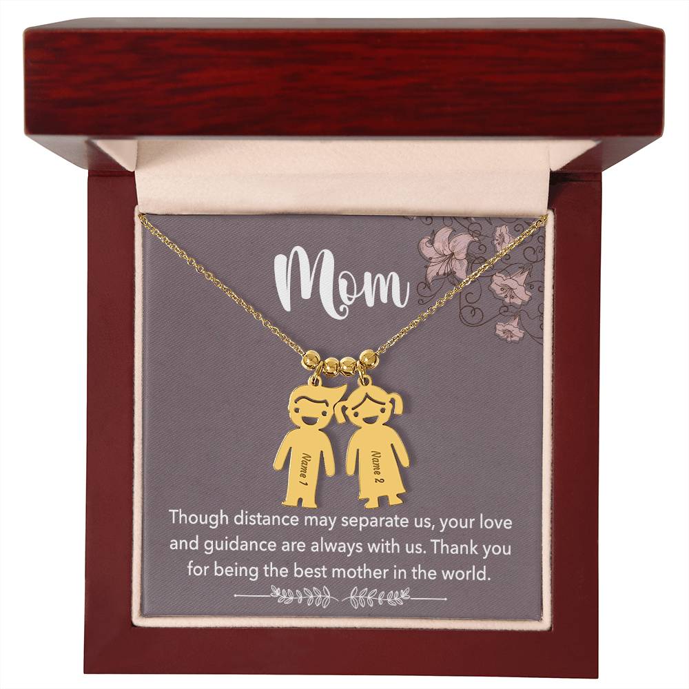 Mom, Though Distance May Separate Us, Your Love & Guidance Are Always With Us - Kid Charm Necklace (w/MC) - Gift for Mom