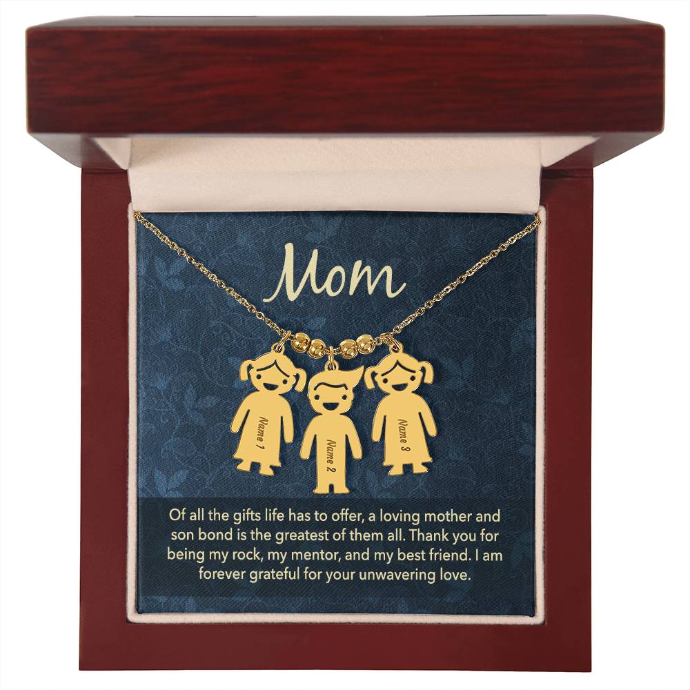 Mom, Of All The Gifts Life Has To Offer, A Loving Mother & Son Bond Is The Greatest Of Them All - Kid Charm Necklace (w/MC) - Gift for Mom