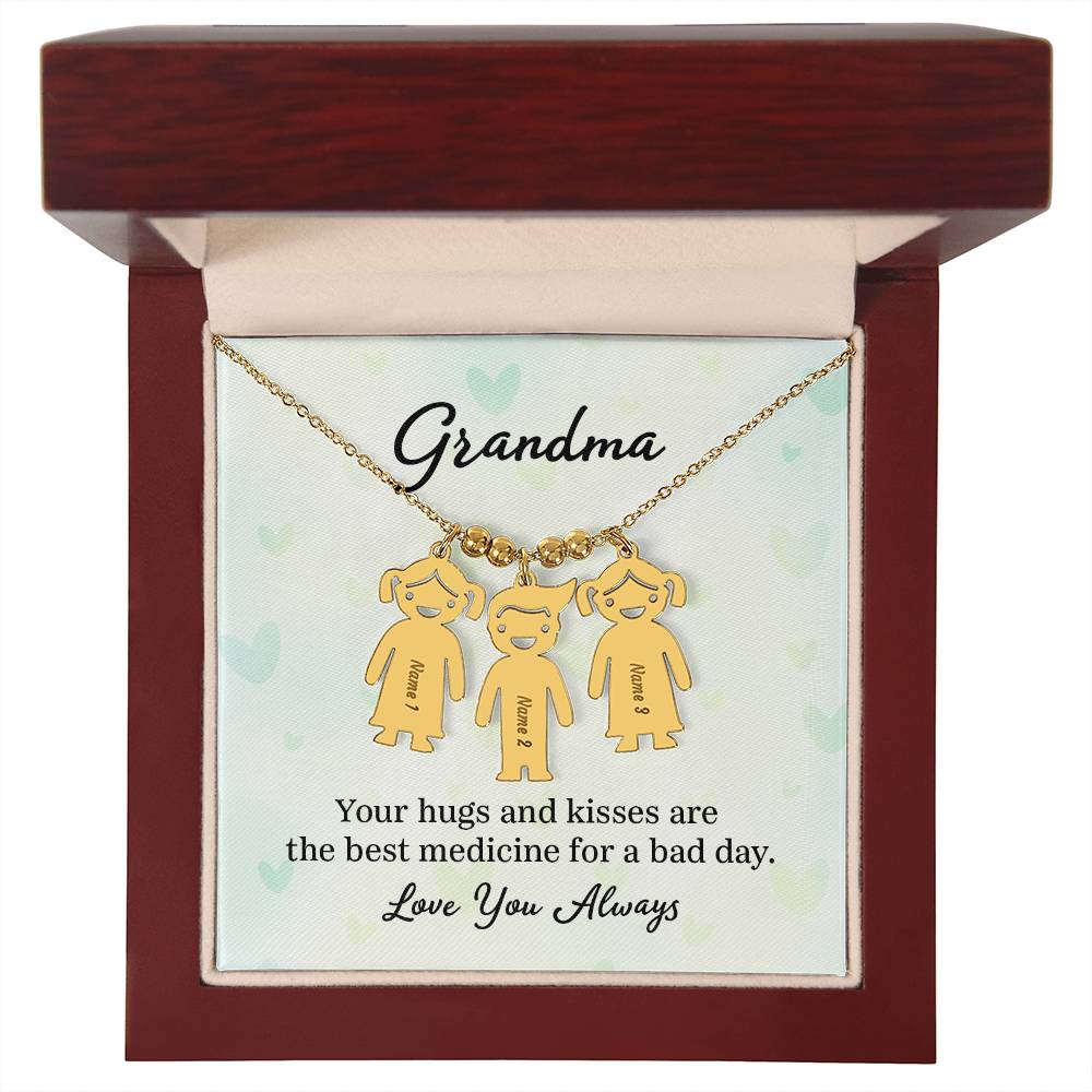Grandma, Your Hugs &amp; Kisses Are The Best Medicine For A Bad Day – Kid Charm Necklace – Gift for Grandma