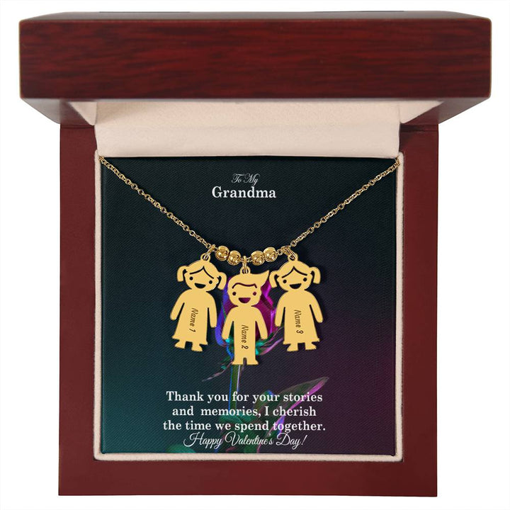 To My Grandma, Thank You For Your Stories And Memories, I Cherish The Time We Spend Together Kid Charm Necklace – Gift for Grandma