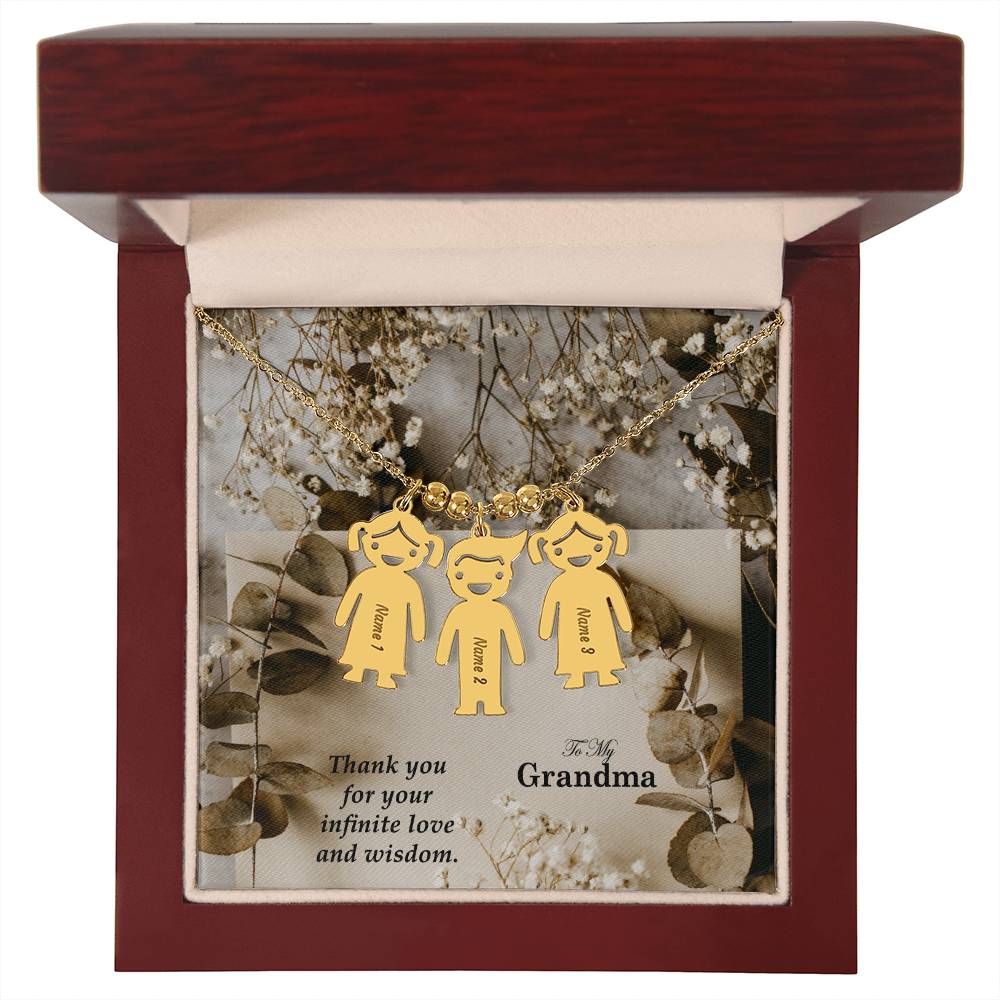 To My Grandma, Thank You For Your Infinite Love & Wisdom - Kid Charm Necklace (w/MC) - Gift for Grandma