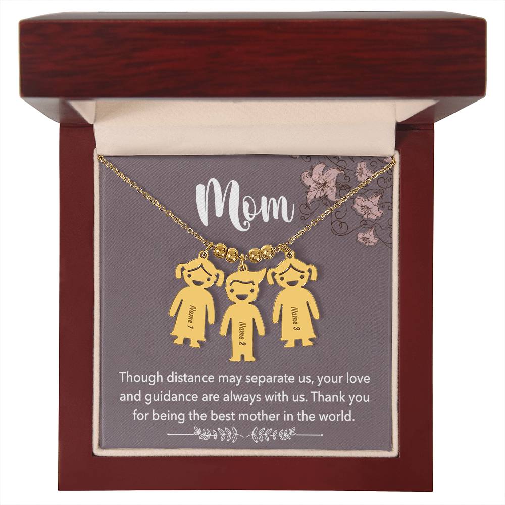 Mom, Though Distance May Separate Us, Your Love & Guidance Are Always With Us - Kid Charm Necklace (w/MC) - Gift for Mom