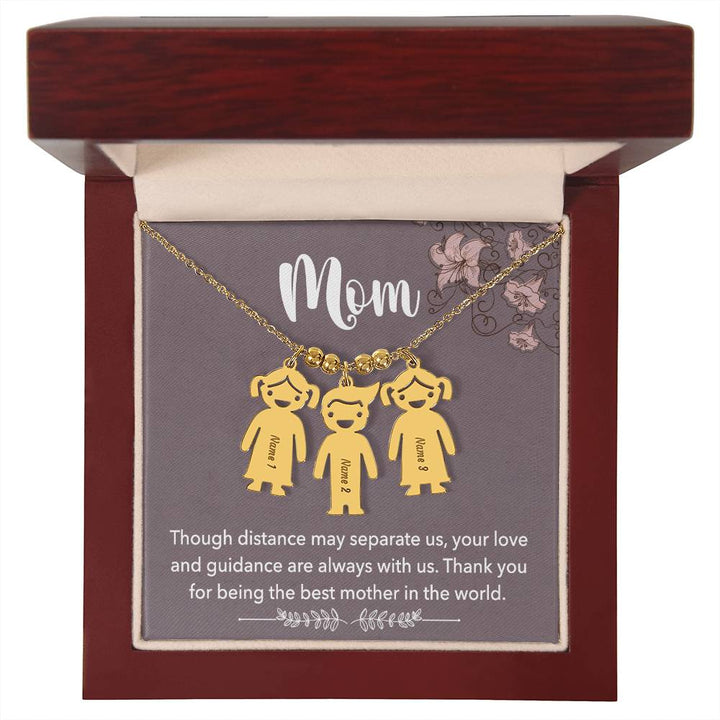 Mom, Though Distance May Separate Us, Your Love &amp; Guidance Are Always With Us Kid Charm Necklace – Gift for Mom