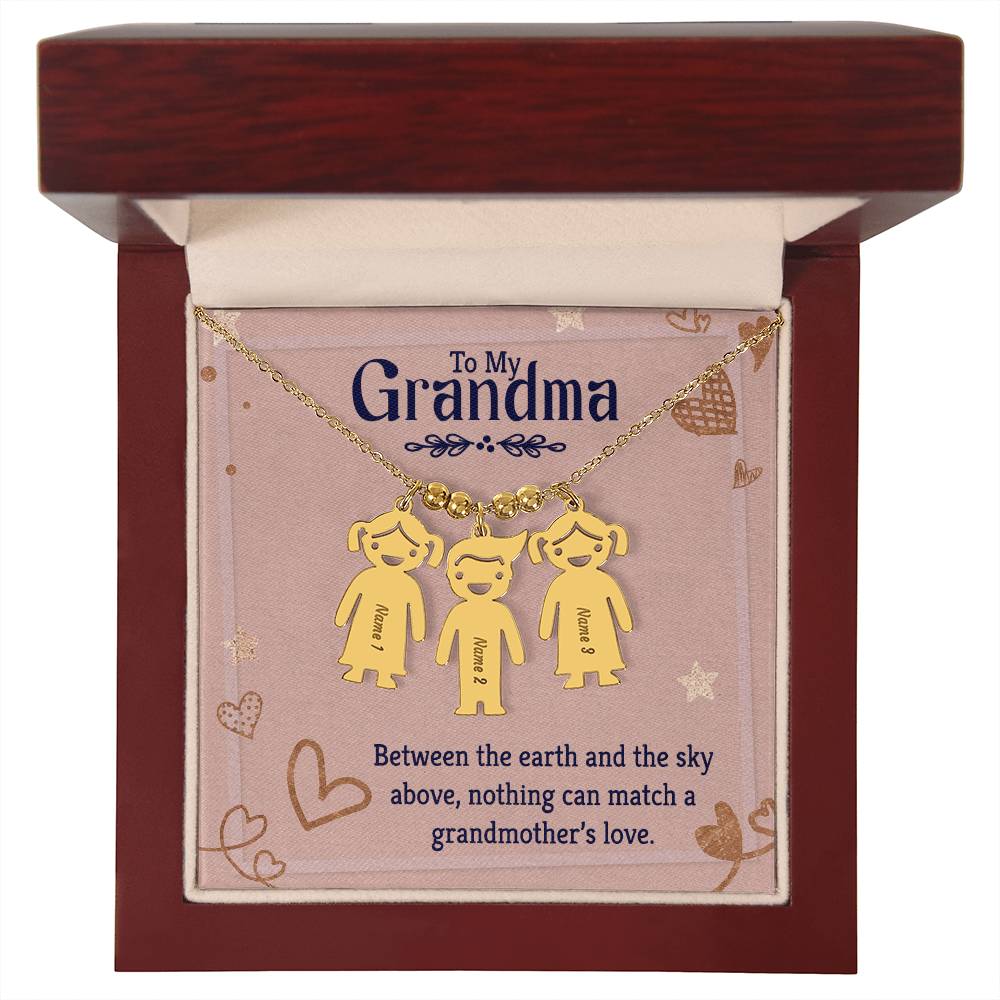 To My Grandma, Between The Earth & The Sky Above, Nothing Can Match A Grandmother's Love - Kid Charm Necklace (w/MC) - Gift for Grandma