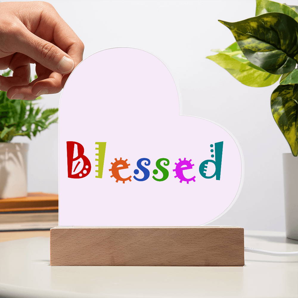 Blessed - Printed Heart Acrylic Plaque - Gift for Her - Gift for Him