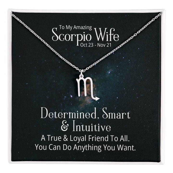To My Amazing Scorpio Wife, Determined, Smart &amp; Intuitive – Zodiac Symbol Necklace – Gift for Wife