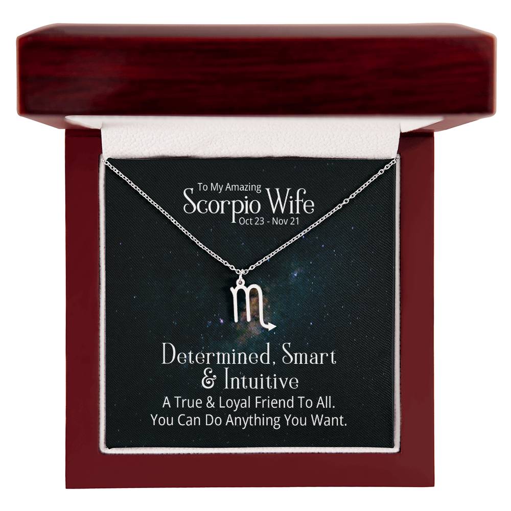 To My Amazing Scorpio Wife, Determined, Smart &amp; Intuitive – Zodiac Symbol Necklace – Gift for Wife