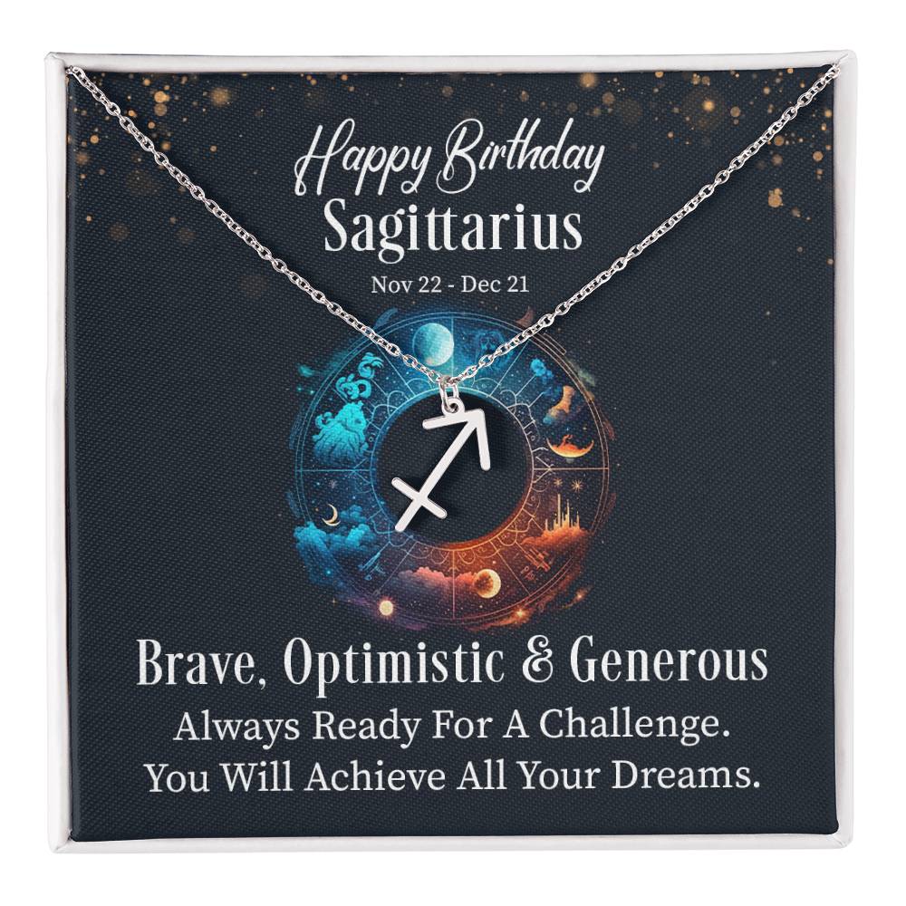 Happy Birthday Sagittarius, Brave, Optimistic &amp; Generous – Zodiac Symbol Necklace – Gift for Her – Gift for Him
