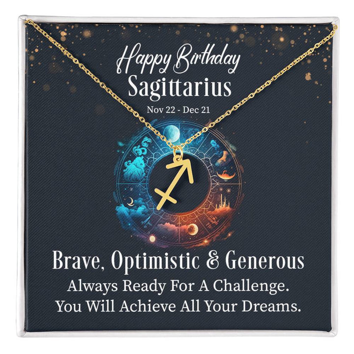 Happy Birthday Sagittarius, Brave, Optimistic &amp; Generous – Zodiac Symbol Necklace – Gift for Her – Gift for Him