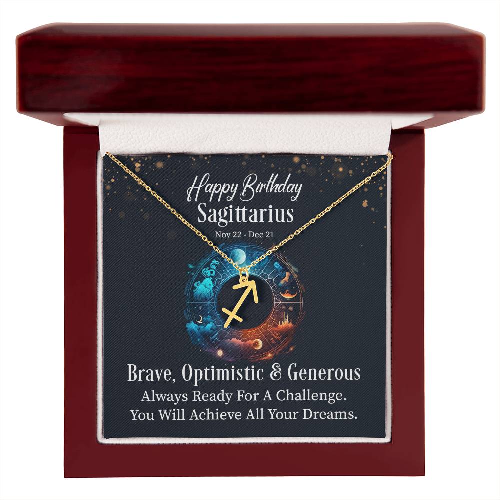 Happy Birthday Sagittarius, Brave, Optimistic &amp; Generous – Zodiac Symbol Necklace – Gift for Her – Gift for Him