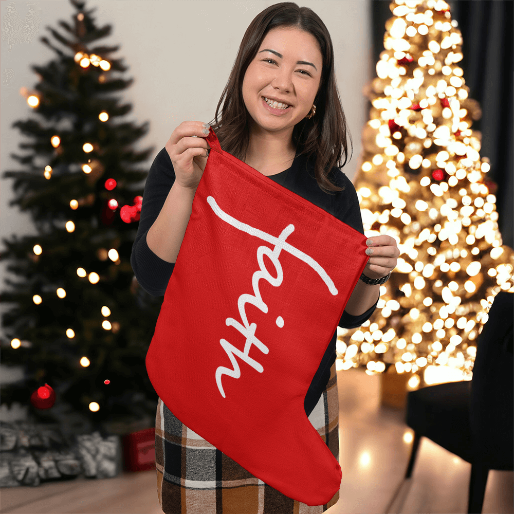 Faith (White) - Giant Holiday Stocking (Red) - Gift for Her - Gift for Him