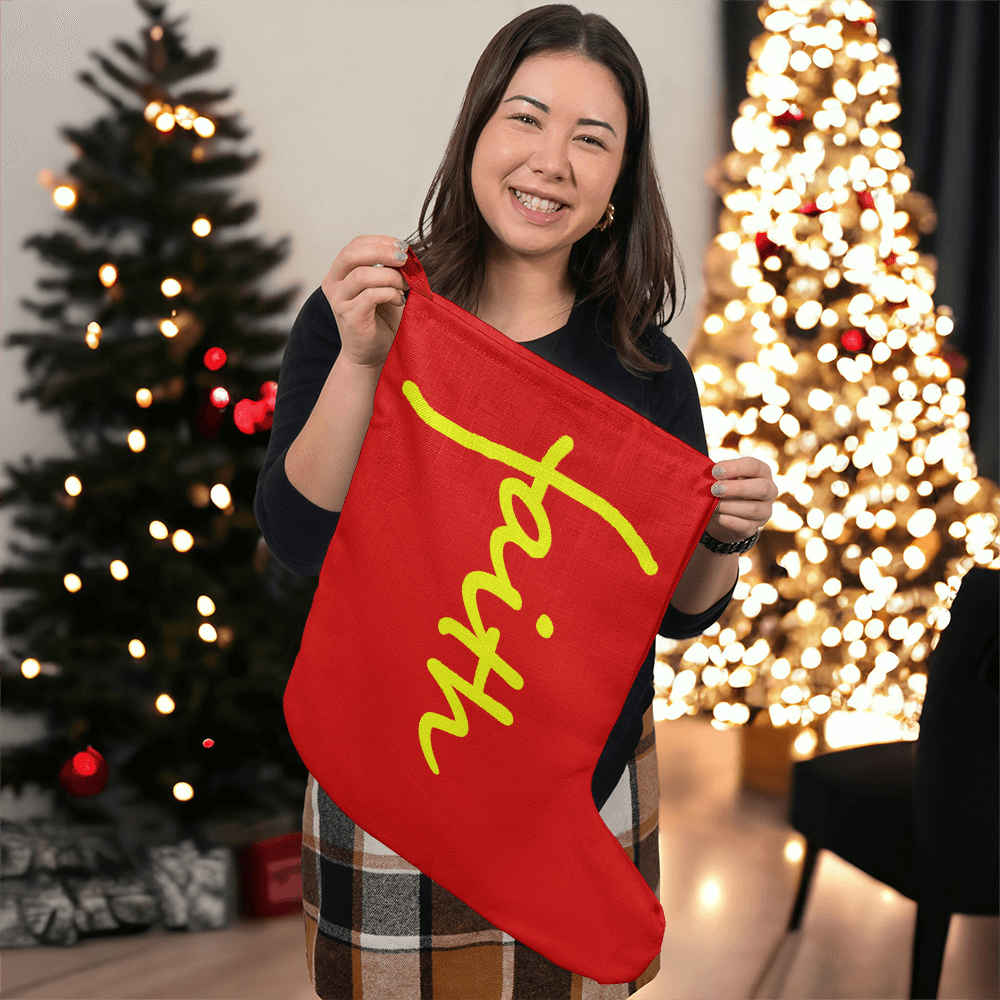 Faith (Yellow) - Giant Holiday Stocking (Red) - Gift for Her - Gift for Him