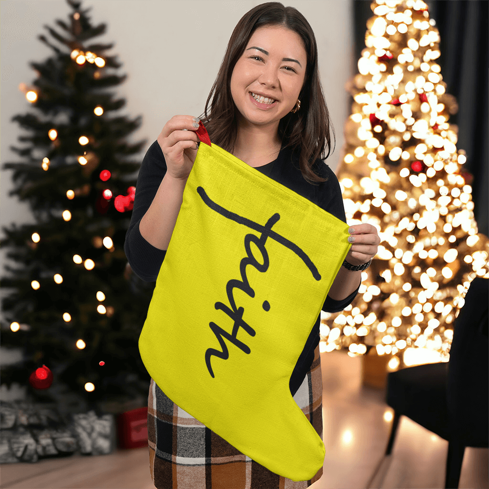 Faith (Black) - Giant Holiday Stocking (Yellow) - Gift for Her - Gift for Him