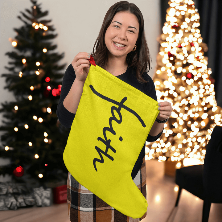 Faith (Black) – Giant Holiday Stocking (Yellow) – Gift for Her - Gift for Him