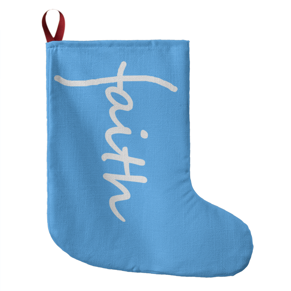 Faith (White) - Giant Holiday Stocking (Blue) - Gift for Her - Gift for Him