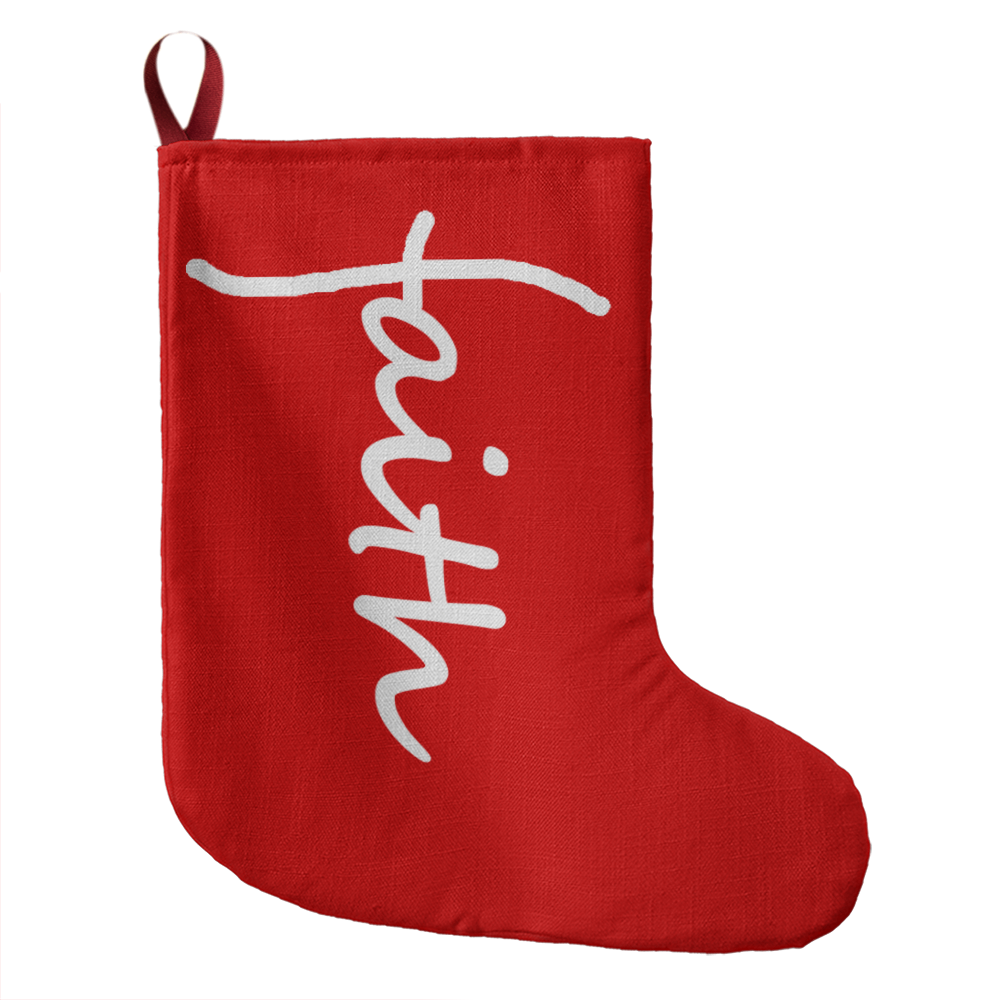 Faith (White) – Giant Holiday Stocking (Red) – Gift for Her - Gift for Him