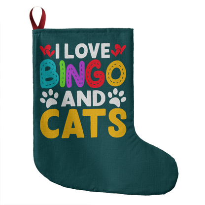 I Love Bingo And Cats - Giant Holiday Stocking - Gift for Her - Gift for Him