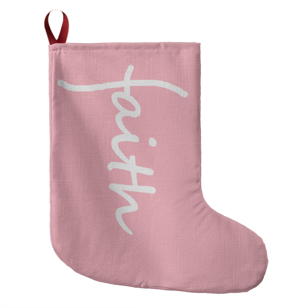 Faith (White) - Giant Holiday Stocking (Pink) - Gift for Her - Gift for Him