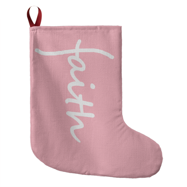 Faith (White) – Giant Holiday Stocking (Pink) – Gift for Her - Gift for Him