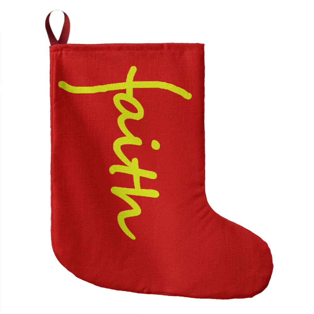 Faith (Yellow) - Giant Holiday Stocking (Red) - Gift for Her - Gift for Him