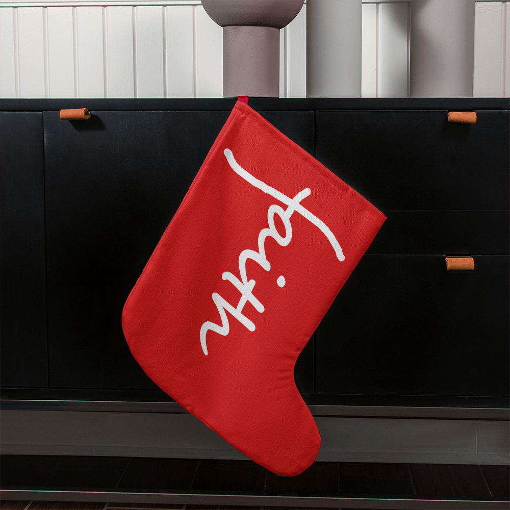 Faith (White) - Giant Holiday Stocking (Red) - Gift for Her - Gift for Him