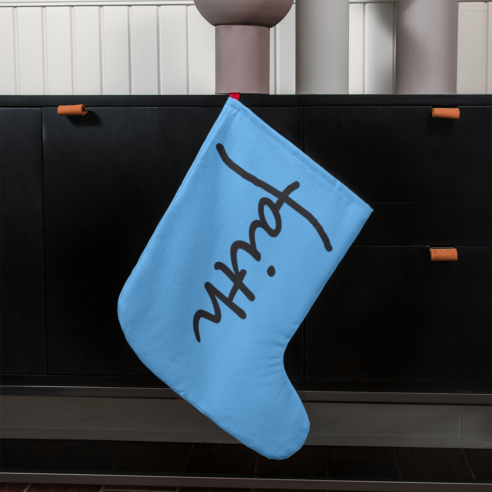 Faith (Black) - Giant Holiday Stocking (Blue) - Gift for Her - Gift for Him