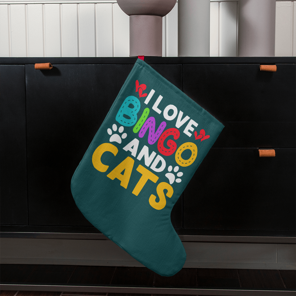 I Love Bingo And Cats - Giant Holiday Stocking - Gift for Her - Gift for Him