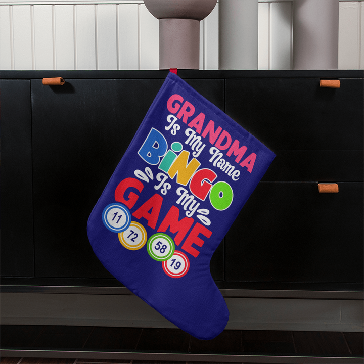 Grandma Is My Name Bingo Is My Game Giant Holiday Stocking – Gift for Grandma