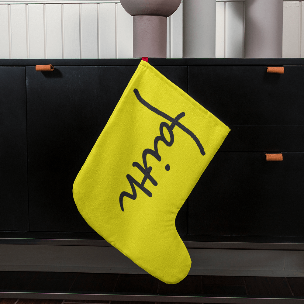 Faith (Black) – Giant Holiday Stocking (Yellow) – Gift for Her - Gift for Him