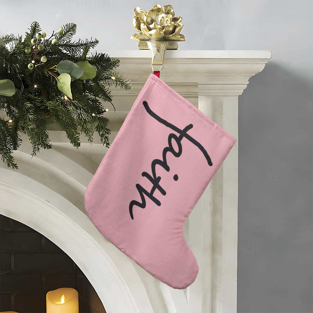 Faith (Black) - Giant Holiday Stocking (Pink) - Gift for Her - Gift for Him
