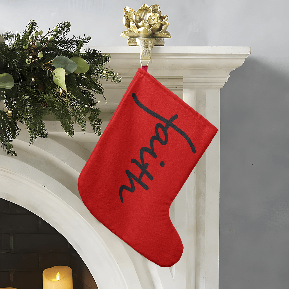 Faith (Black) - Giant Holiday Stocking (Red) - Gift for Her - Gift for Him