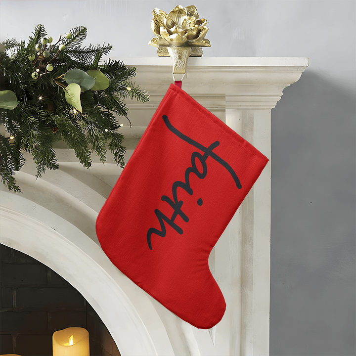 Faith (Black) – Giant Holiday Stocking (Red) – Gift for Her - Gift for Him