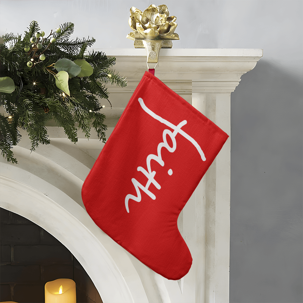 Faith (White) - Giant Holiday Stocking (Red) - Gift for Her - Gift for Him