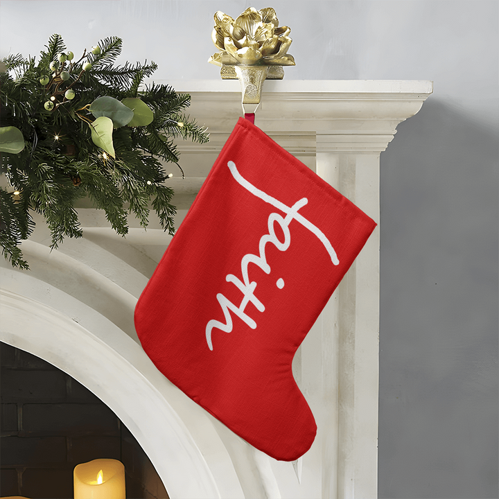 Faith (White) – Giant Holiday Stocking (Red) – Gift for Her - Gift for Him