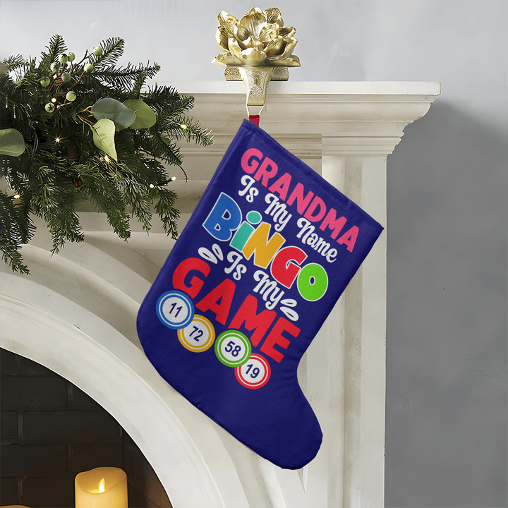 Grandma Is My Name Bingo Is My Game Giant Holiday Stocking – Gift for Grandma