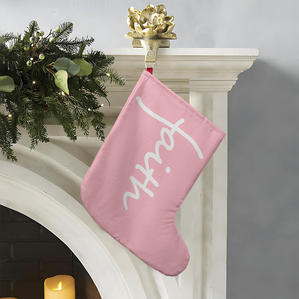 Faith (White) - Giant Holiday Stocking (Pink) - Gift for Her - Gift for Him