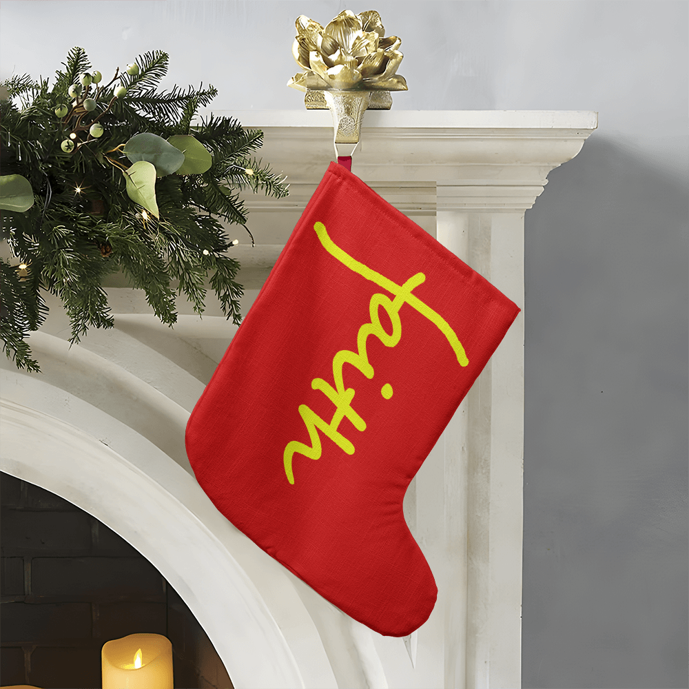 Faith (Yellow) - Giant Holiday Stocking (Red) - Gift for Her - Gift for Him