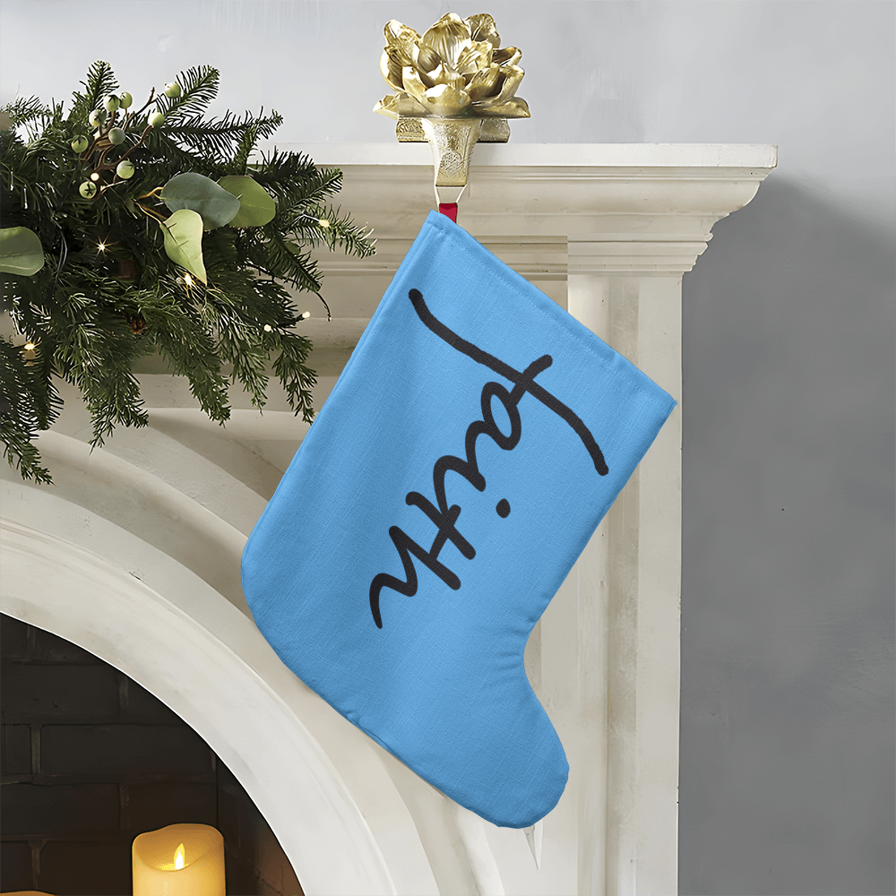 Faith (Black) - Giant Holiday Stocking (Blue) - Gift for Her - Gift for Him
