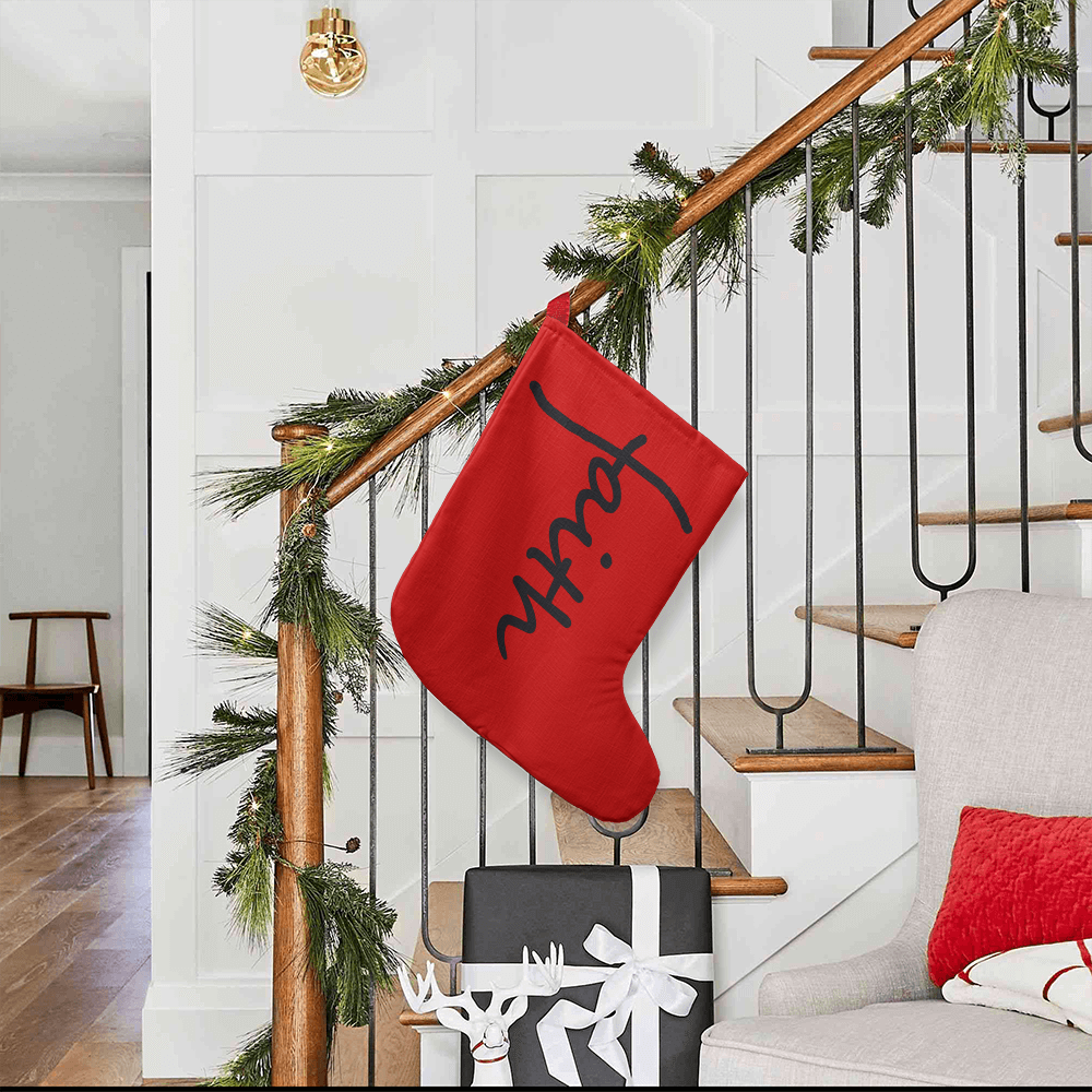 Faith (Black) - Giant Holiday Stocking (Red) - Gift for Her - Gift for Him
