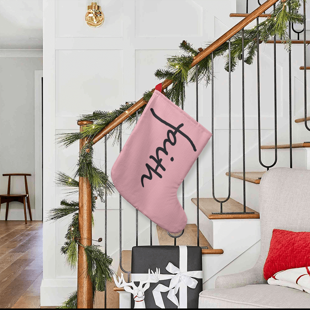 Faith (Black) - Giant Holiday Stocking (Pink) - Gift for Her - Gift for Him