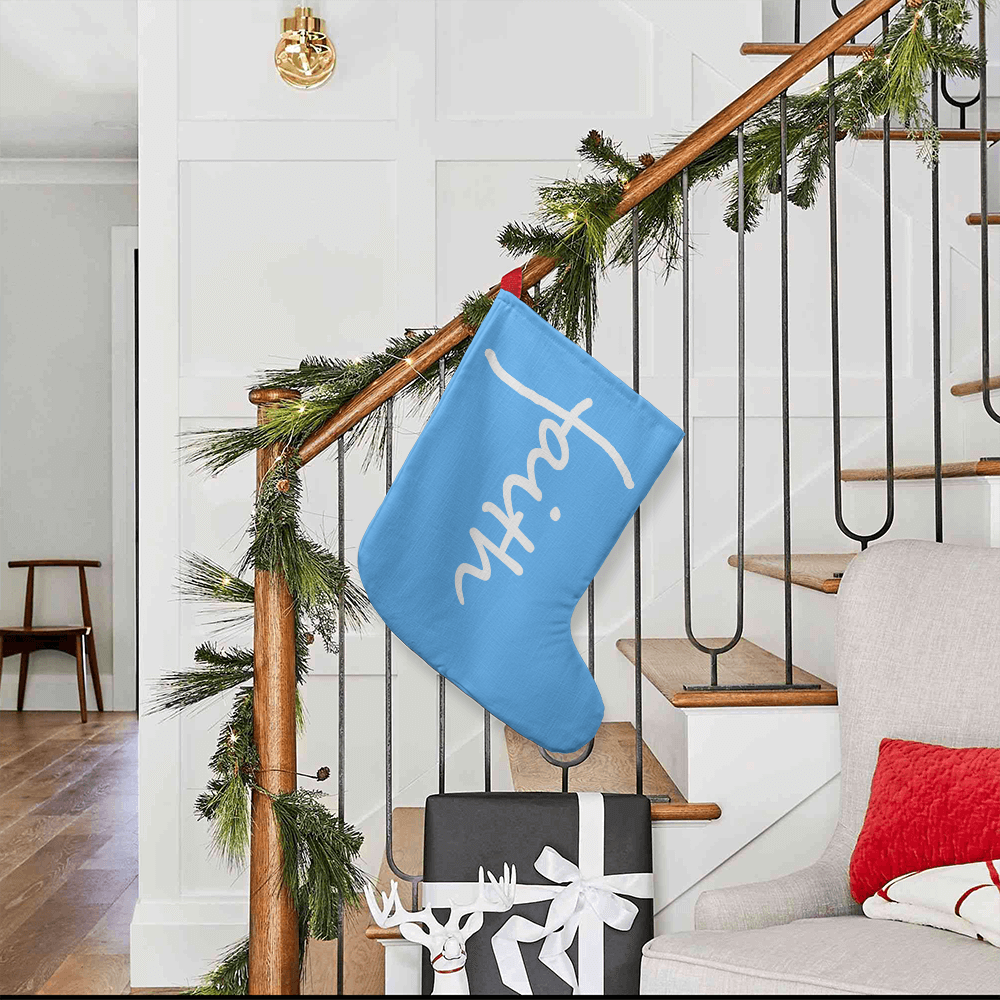 Faith (White) - Giant Holiday Stocking (Blue) - Gift for Her - Gift for Him
