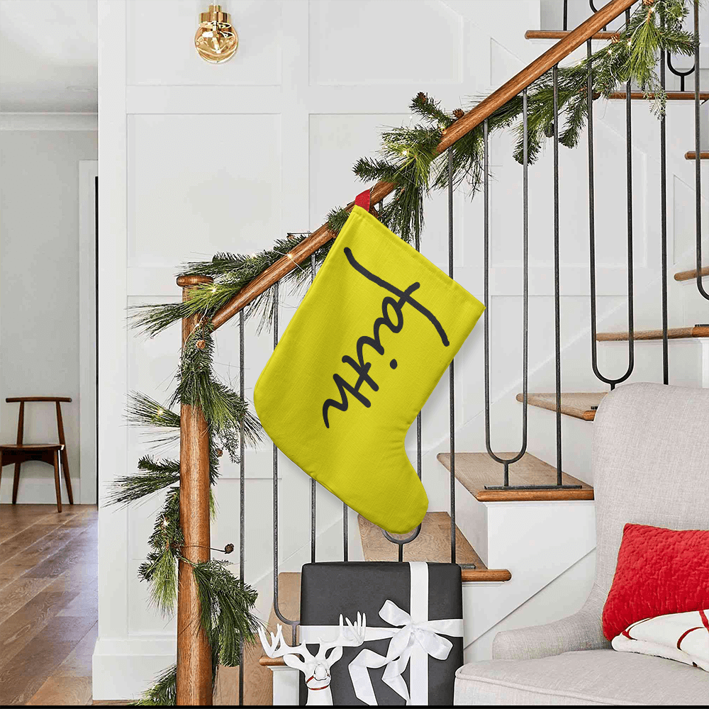 Faith (Black) - Giant Holiday Stocking (Yellow) - Gift for Her - Gift for Him