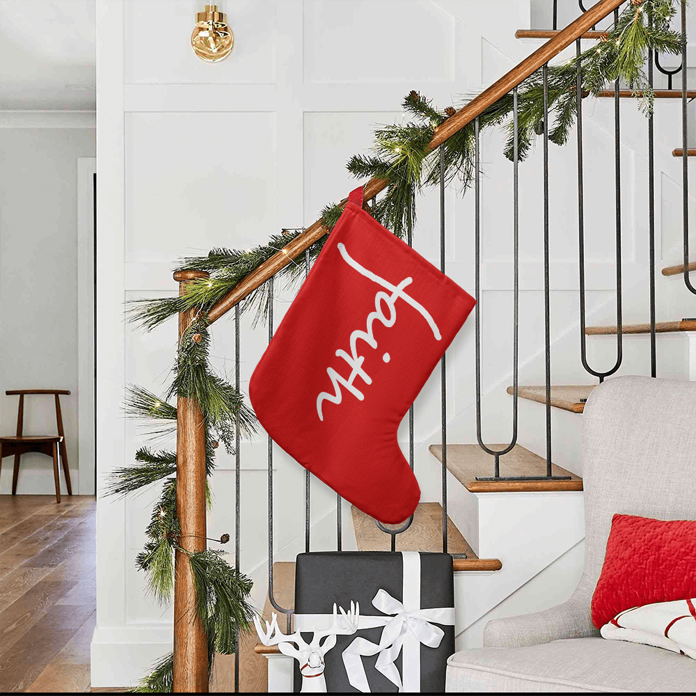 Faith (White) - Giant Holiday Stocking (Red) - Gift for Her - Gift for Him