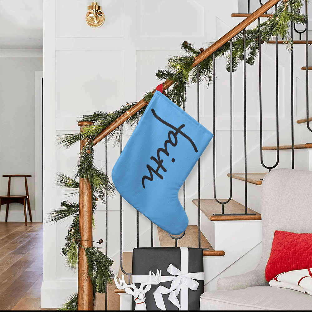 Faith (Black) - Giant Holiday Stocking (Blue) - Gift for Her - Gift for Him