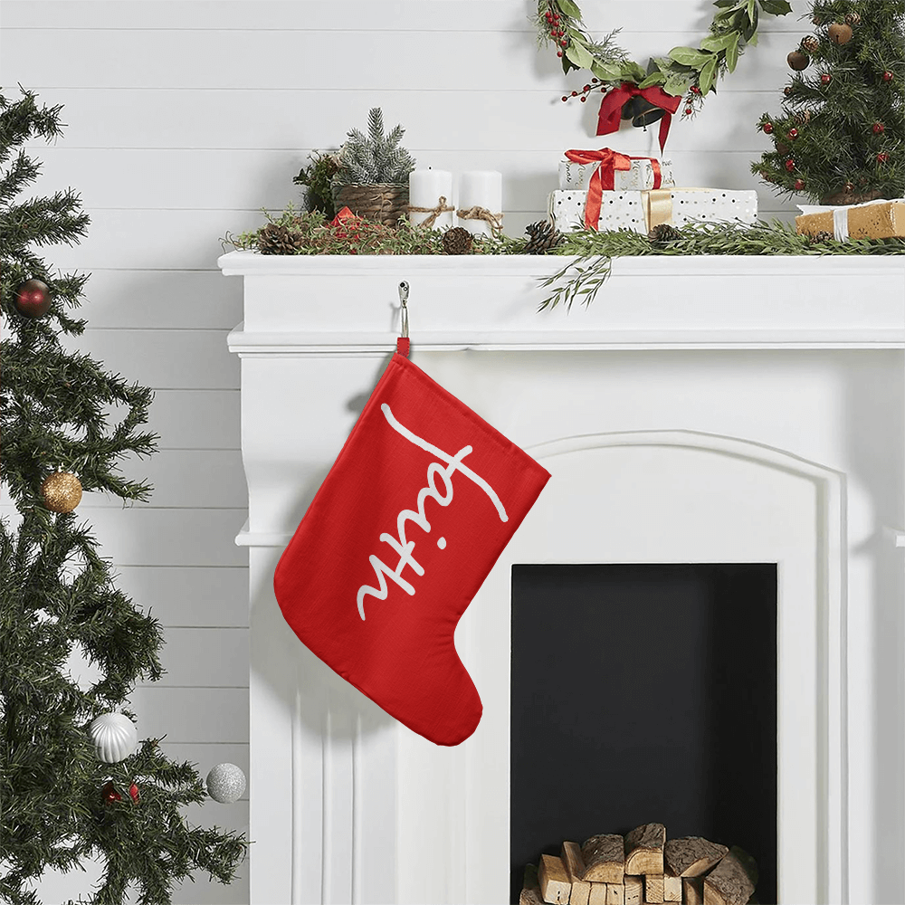Faith (White) - Giant Holiday Stocking (Red) - Gift for Her - Gift for Him