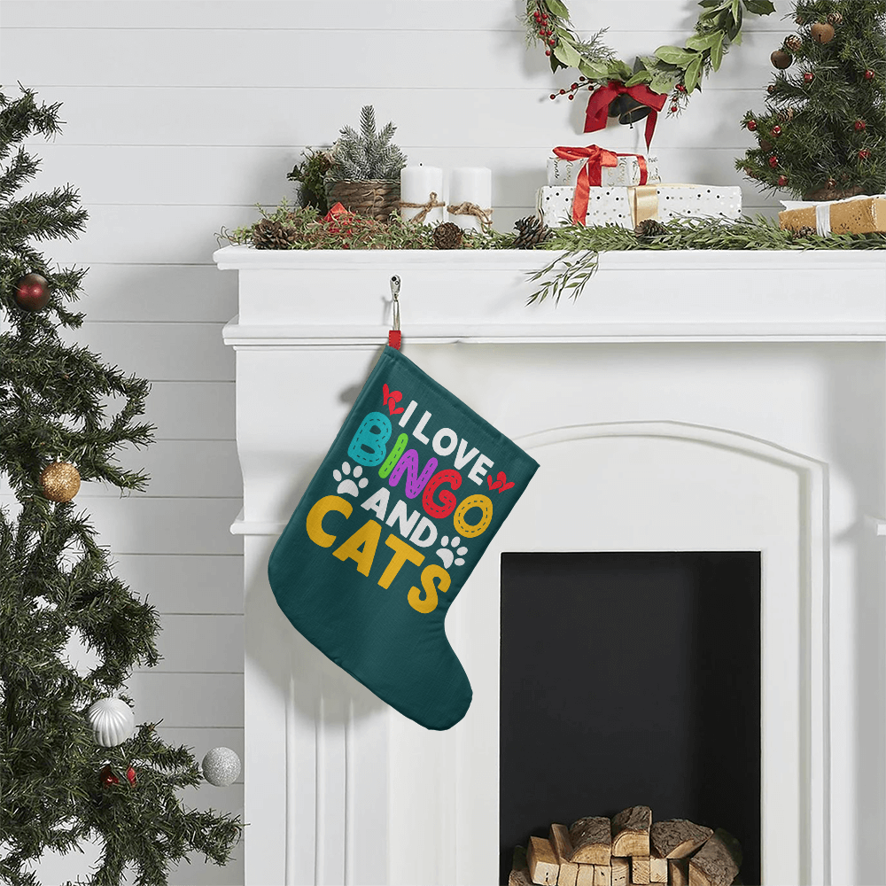 I Love Bingo And Cats - Giant Holiday Stocking - Gift for Her - Gift for Him